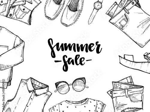 Hand drawn vector illustration - Summer sale. Set of fashion acc