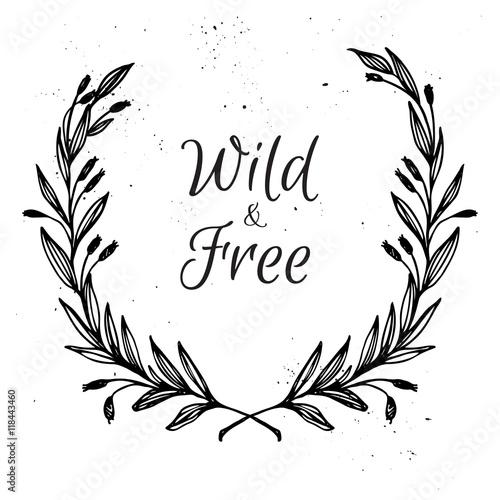 Hand drawn vector illustration. Vintage decorative laurel wreath