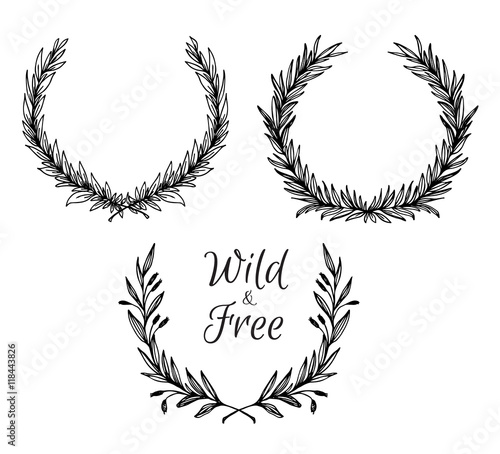 Hand drawn vector illustration. Vintage decorative laurel wreath