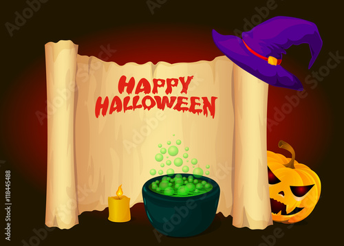 Halloween banner with blank paper scroll