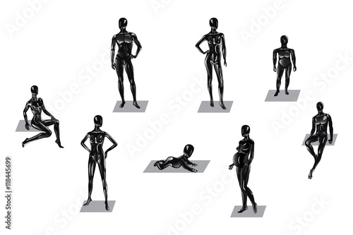 Set of Mannequins . Fashion clothing store mannequins, silhouette of  man, girl, baby , teenager, pregnant woman