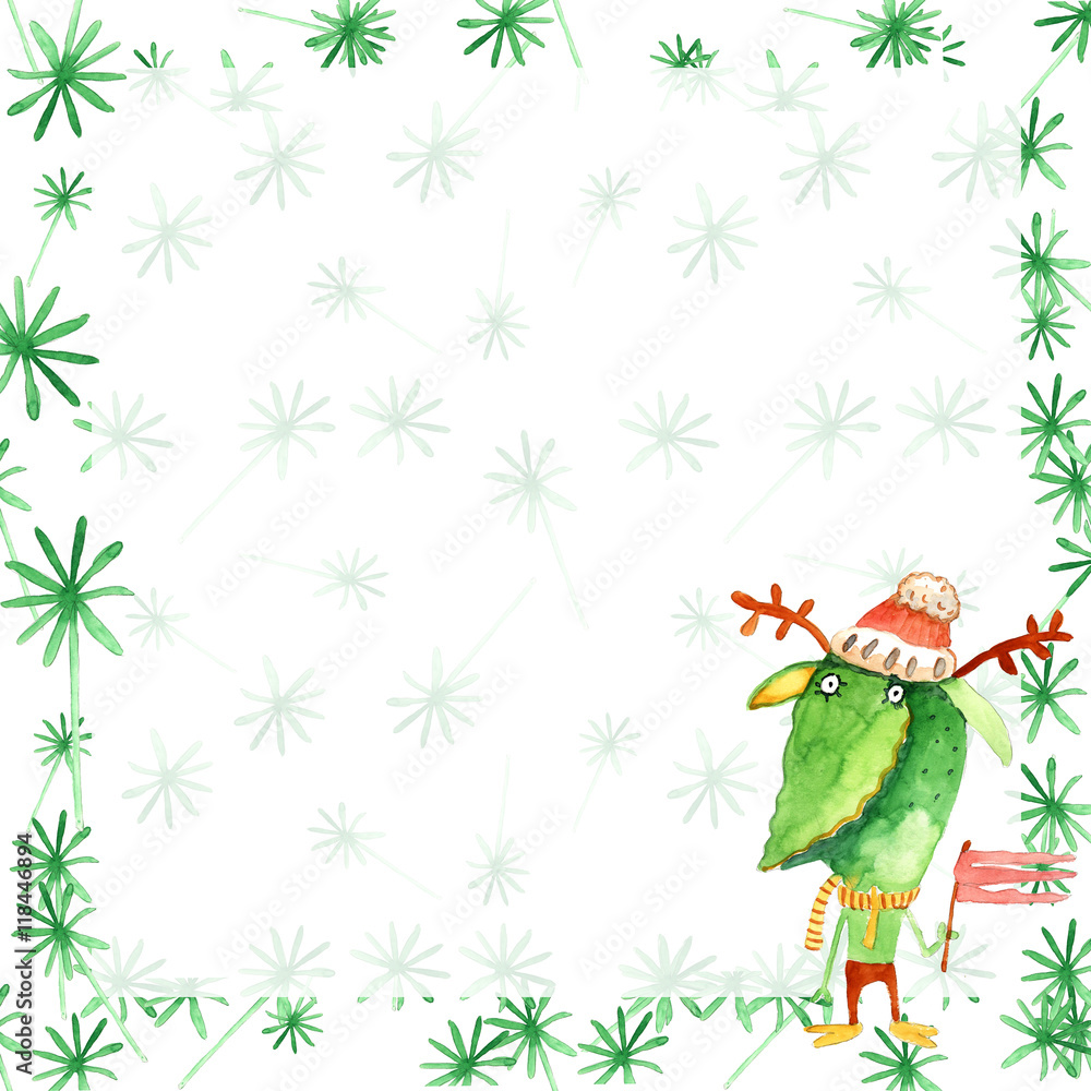 Fototapeta premium Holiday monster, watercolor, greeting,Fantastic Cartoon Style Character