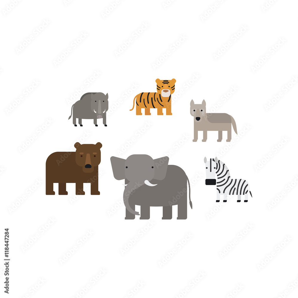 Obraz premium Different african animals flat design vector icons set