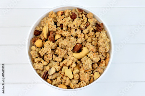 Muesli in ceramic bowl