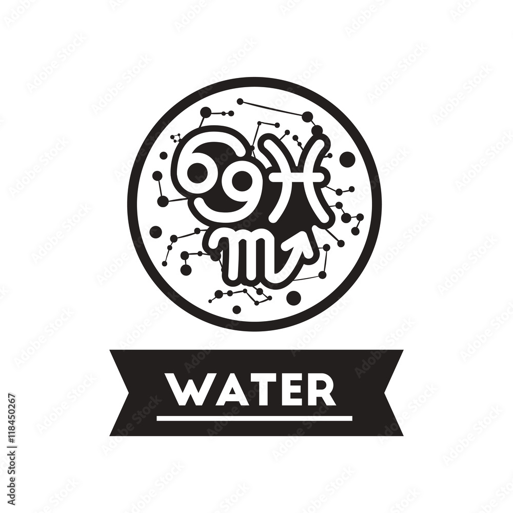 flat icon in black and white style element zodiacal Water flat icon in black and white style element zodiacal Water