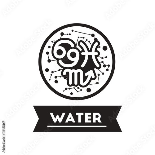 flat icon in black and white style element zodiacal Water 