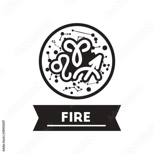 flat icon in black and white style zodiacal element of fire  