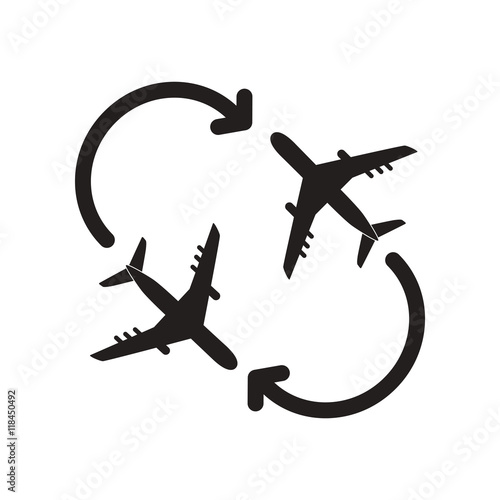 flat icon in black and white style travel airplane