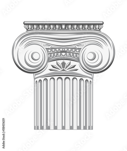 Antique column. Ionic Pillar. History ancient. Historical building. Monochrome icon. Vector illustration isolated on white background