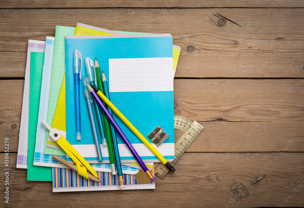 notebooks for schoolon the wooden table notebooks for schoolon the wooden table