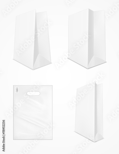 Paper package and plastic shopping bag with with handle