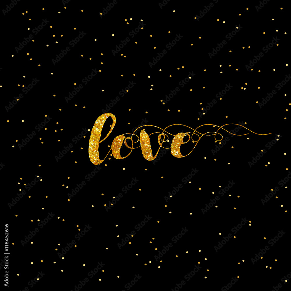 Heart Love gold glitter background. Golden armour background for flyer ...