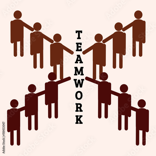 A group performing teamwork with cooperation.