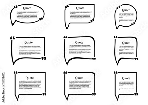 Set of frames isolated on white background. Speech frame for text. Quote text. Text quote frame. Vector illustration