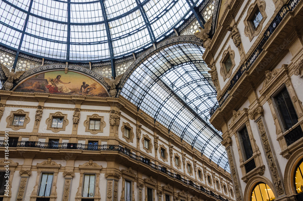 Interior view of Galleria Vittorio Emanuele II in Milan, Italy