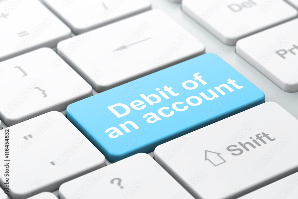 Money concept: Debit of An account on computer keyboard background Money concept: Debit of An account on computer keyboard background