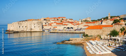 Fototapeta Naklejka Na Ścianę i Meble -  Sand beach in medieval town Dubrovnik, Croatia