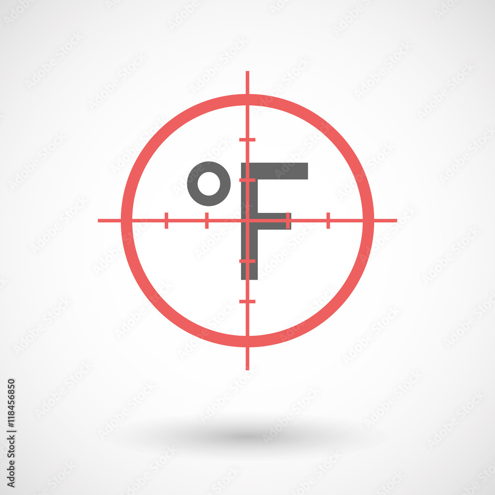 Isolated line art crosshair icon with a farenheith degrees sign Isolated line art crosshair icon with a farenheith degrees sign