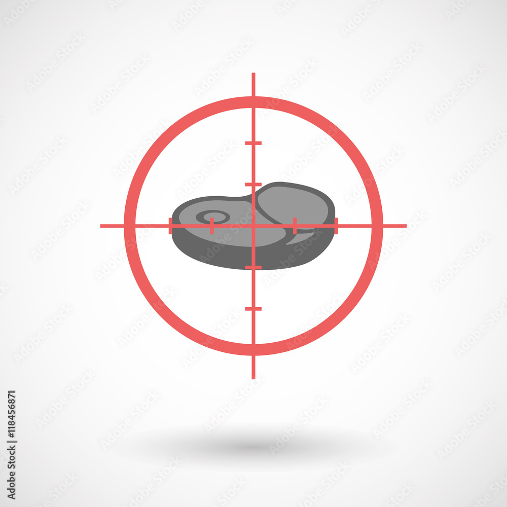 Isolated line art crosshair icon with a steak icon Isolated line art crosshair icon with a steak icon