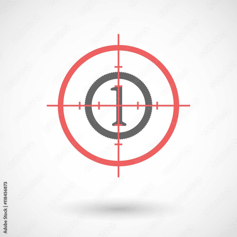 Isolated line art crosshair icon with a coin icon Isolated line art crosshair icon with a coin icon