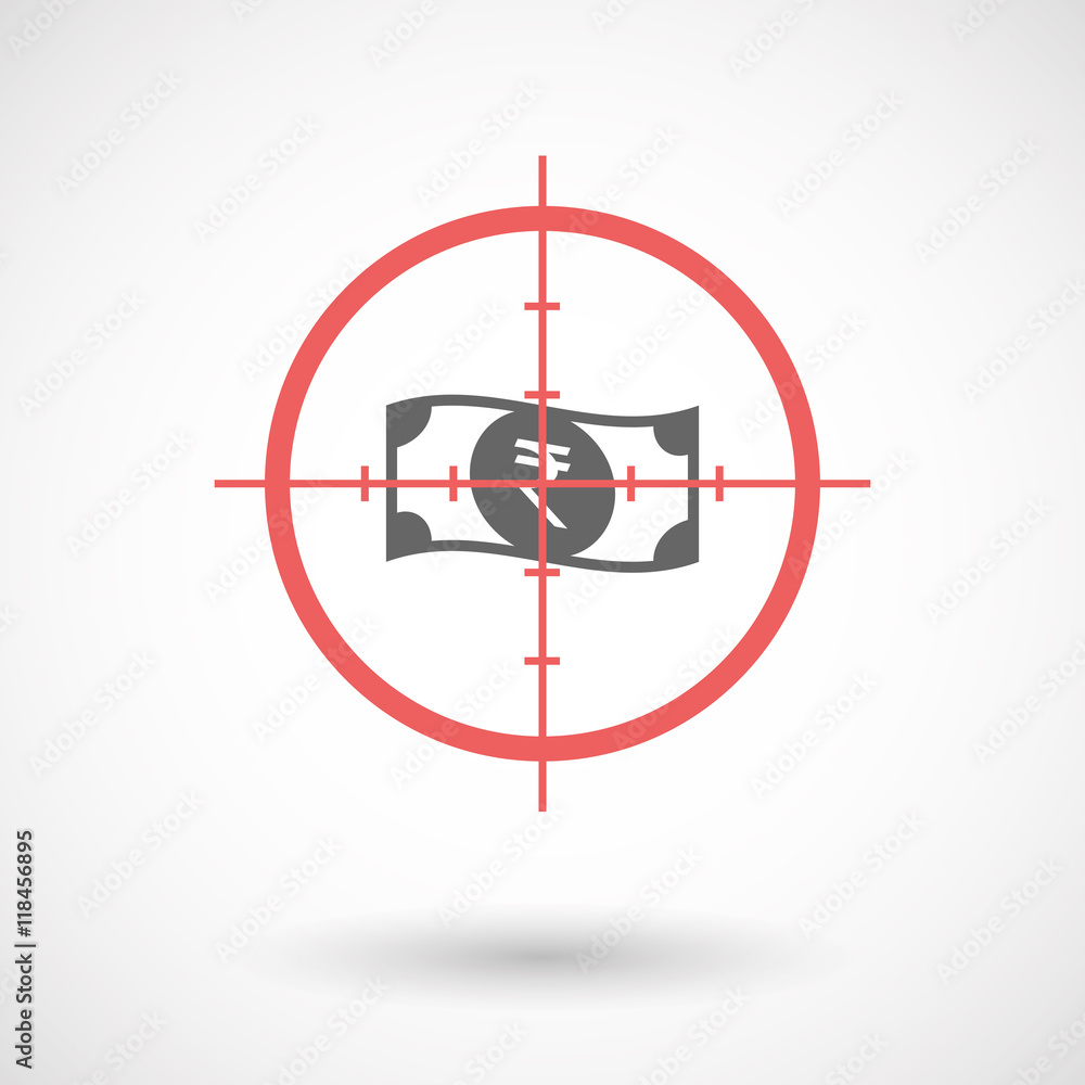 Isolated line art crosshair icon with a rupee bank note icon Isolated line art crosshair icon with a rupee bank note icon