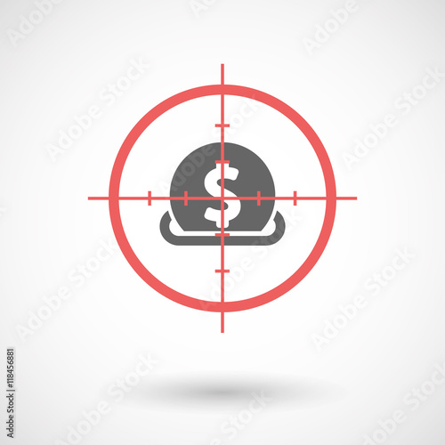 Isolated line art crosshair icon with a dollar coin entering in