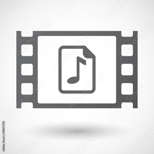 Isolated celluloid film frame icon with  a music score icon