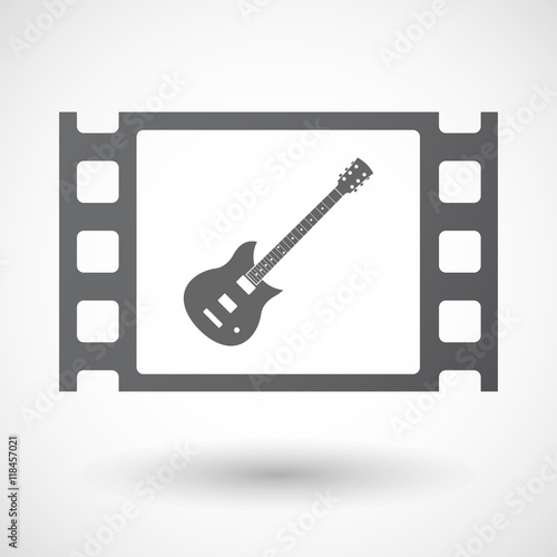 Isolated celluloid film frame icon with  an electric guitar