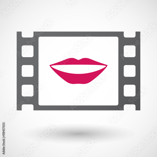 Isolated celluloid film frame icon with  a female mouth smiling