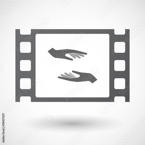 Isolated celluloid film frame icon with  two hands giving and re