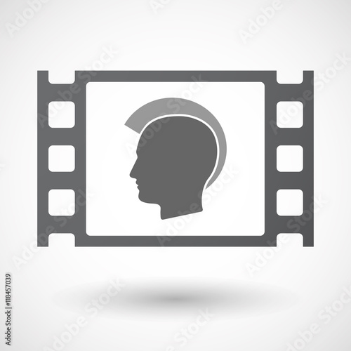 Isolated celluloid film frame icon with  a male punk head silhou
