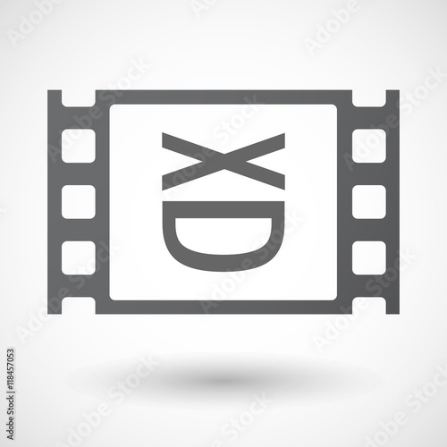 Isolated celluloid film frame icon with   a laughing text face