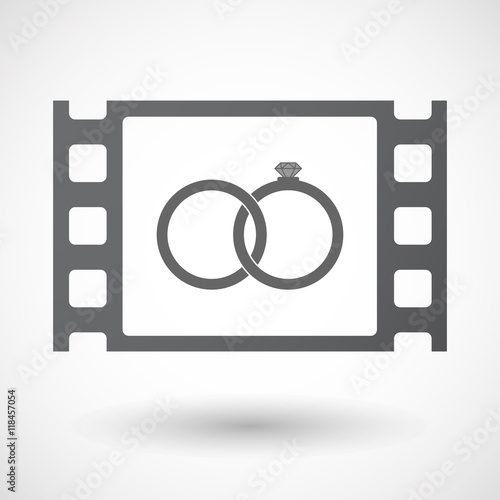 Isolated celluloid film frame icon with  two bonded wedding ring