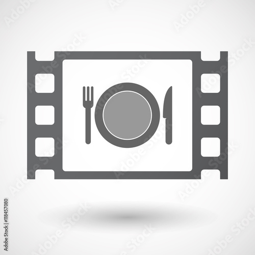 Isolated celluloid film frame icon with  a dish, knife and a for