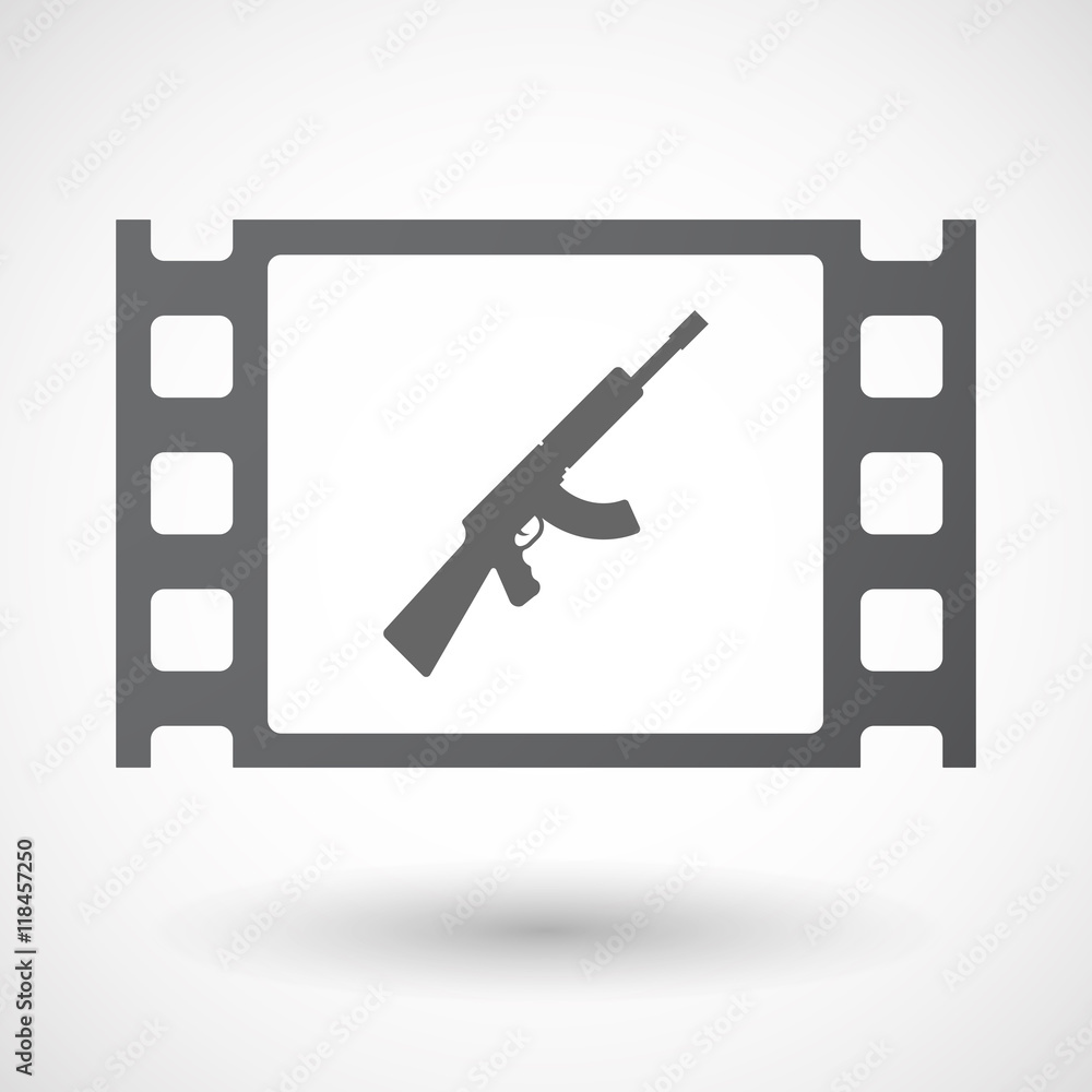 Isolated celluloid film frame icon with a machine gun sign Isolated celluloid film frame icon with a machine gun sign