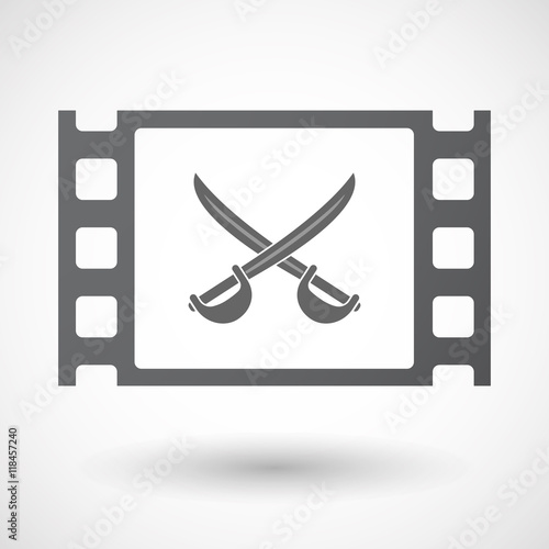 Isolated celluloid film frame icon with  two swords crossed