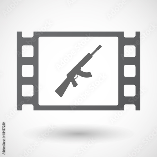 Isolated celluloid film frame icon with  a machine gun sign