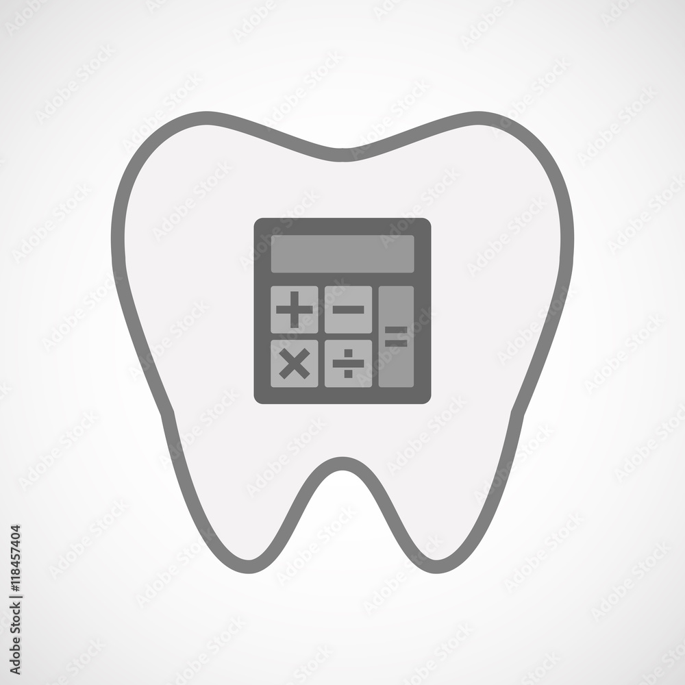Isolated line art tooth icon with a calculator Isolated line art tooth icon with a calculator