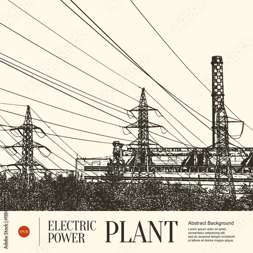 Abstract sketch stylized background. Electric power plant