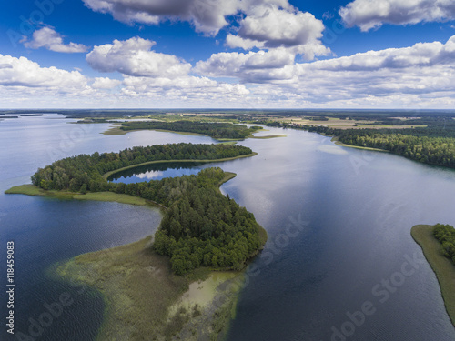 View of small islands on the lake in Masuria and Podlasie distri