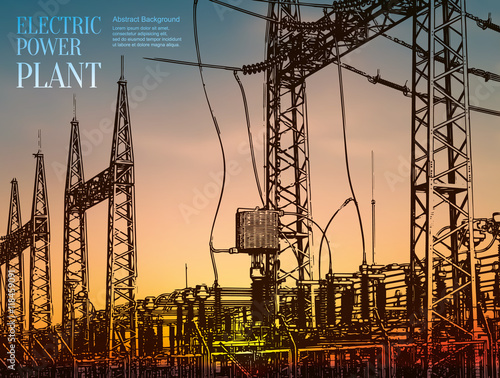 Abstract sketch stylized background. Electric power plant