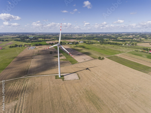 Wind turbines in Suwalki. Poland. View from above. Summer time.