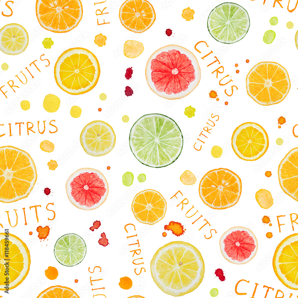Seamless pattern with watercolor citrus fruit Seamless pattern with watercolor citrus fruit