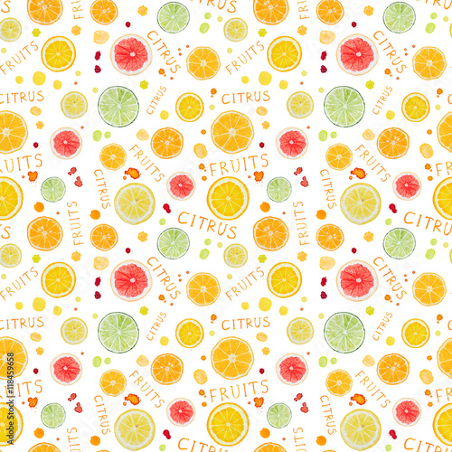 Seamless pattern with watercolor citrus fruit