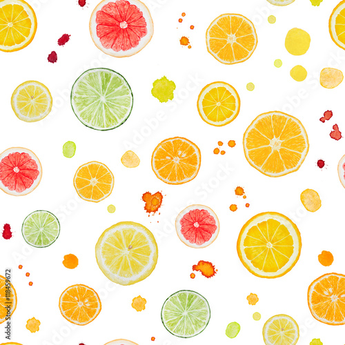 Seamless pattern with watercolor citrus