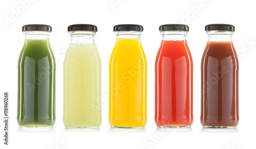 vegetable and fruit juice bottles isolated