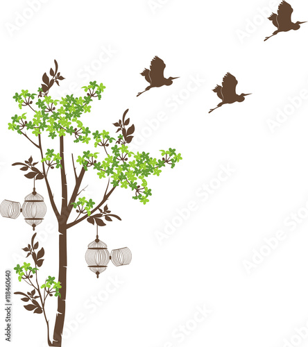 tree with birds and cages