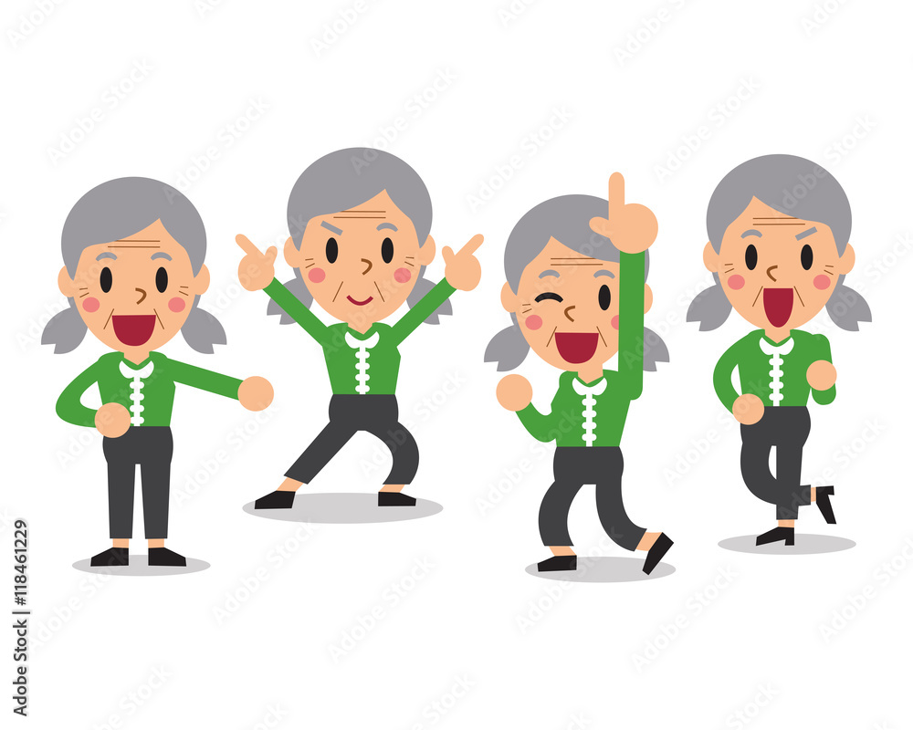 Cartoon senior woman character poses set Cartoon senior woman character poses set