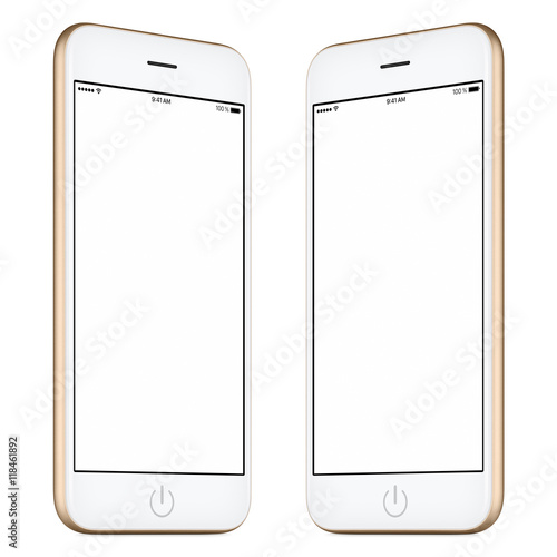 Gold smartphone mock up slightly rotated both sides 
