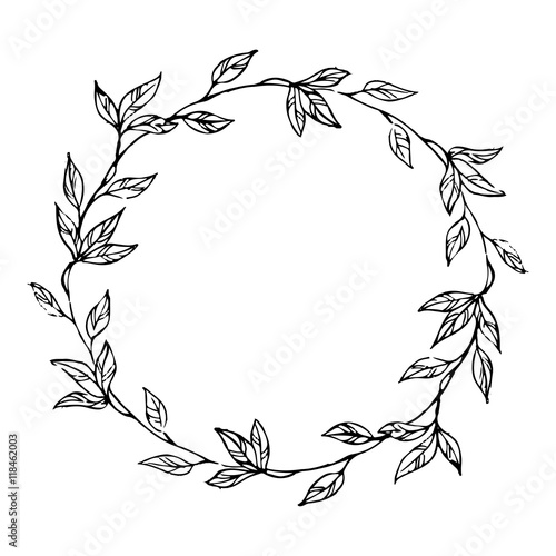 hand drawn sketch of leaf wreath
